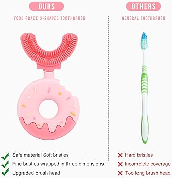 U Shaped Toothbrush for Kids pink donut large size