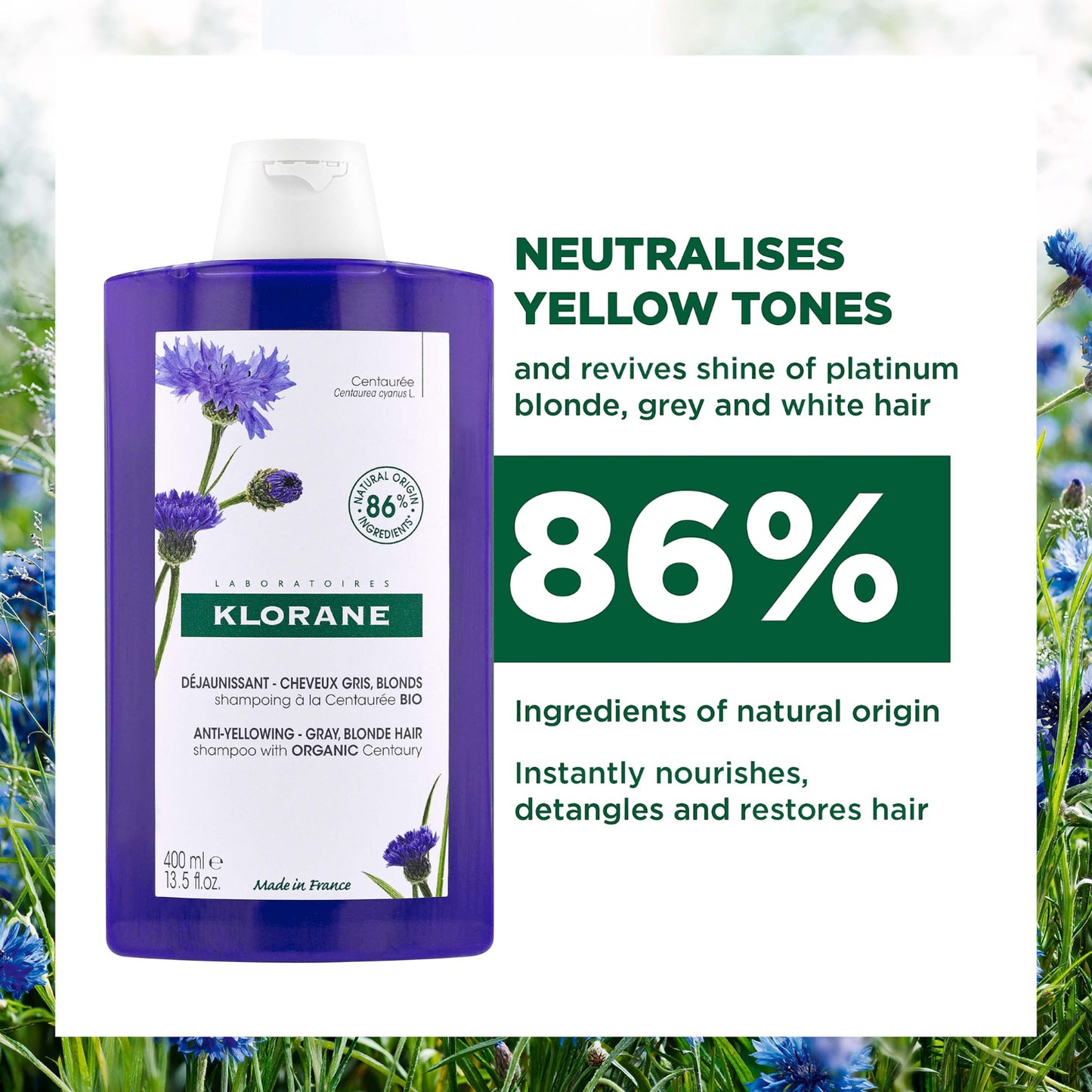 Klorane Anti-Yellowing Shampoo With Organic Centaury For Gray & Blonde Hair 200ml