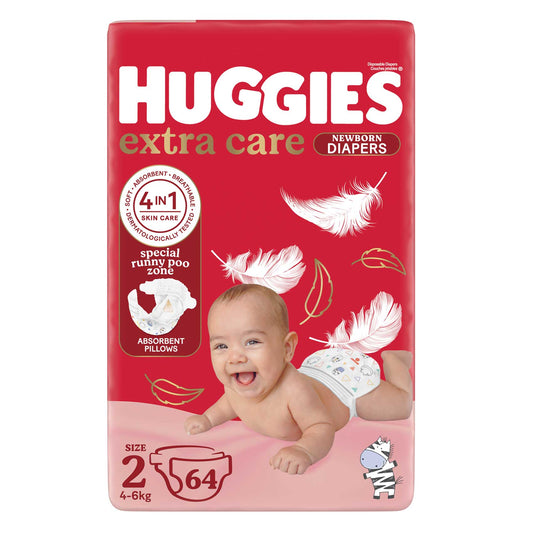 HUGGIES Extra Care 2 NEWBORN 4-6 kg 64 diapers